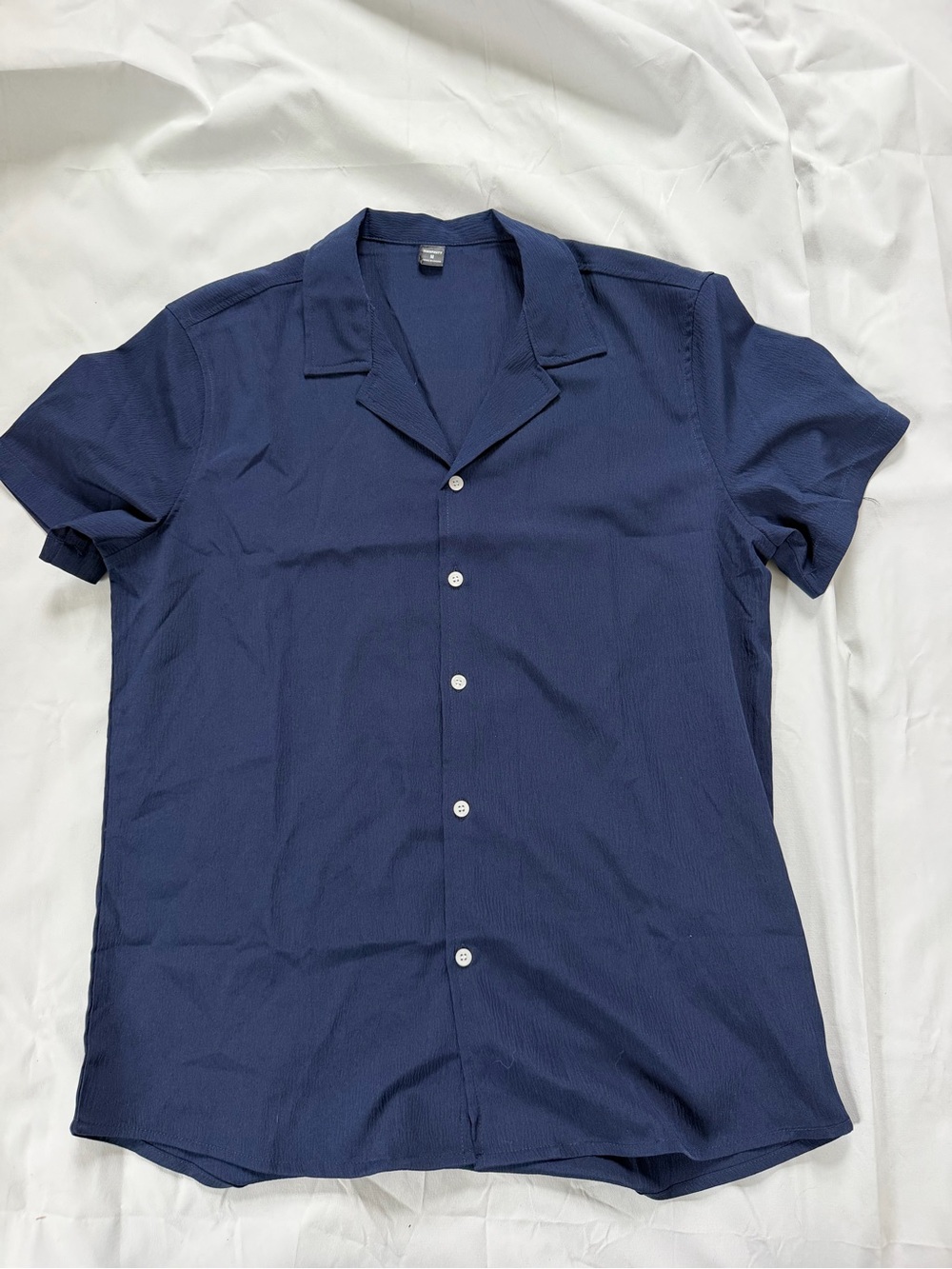 Men's Short-Sleeve Navy Button-Up Shirt